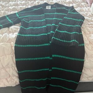 Chic Black and Green Striped Cardigan